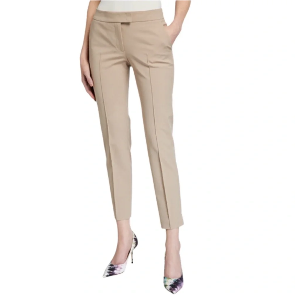Akris Punto Frankie Straight Leg Cotton Stretch Cropped Pants Tan Khaki 2 NWT